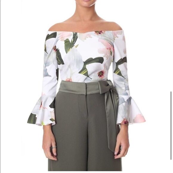 Ted Baker Veleita Chatsworth Bloom Bell Sleeve Top - Picture 1 of 8